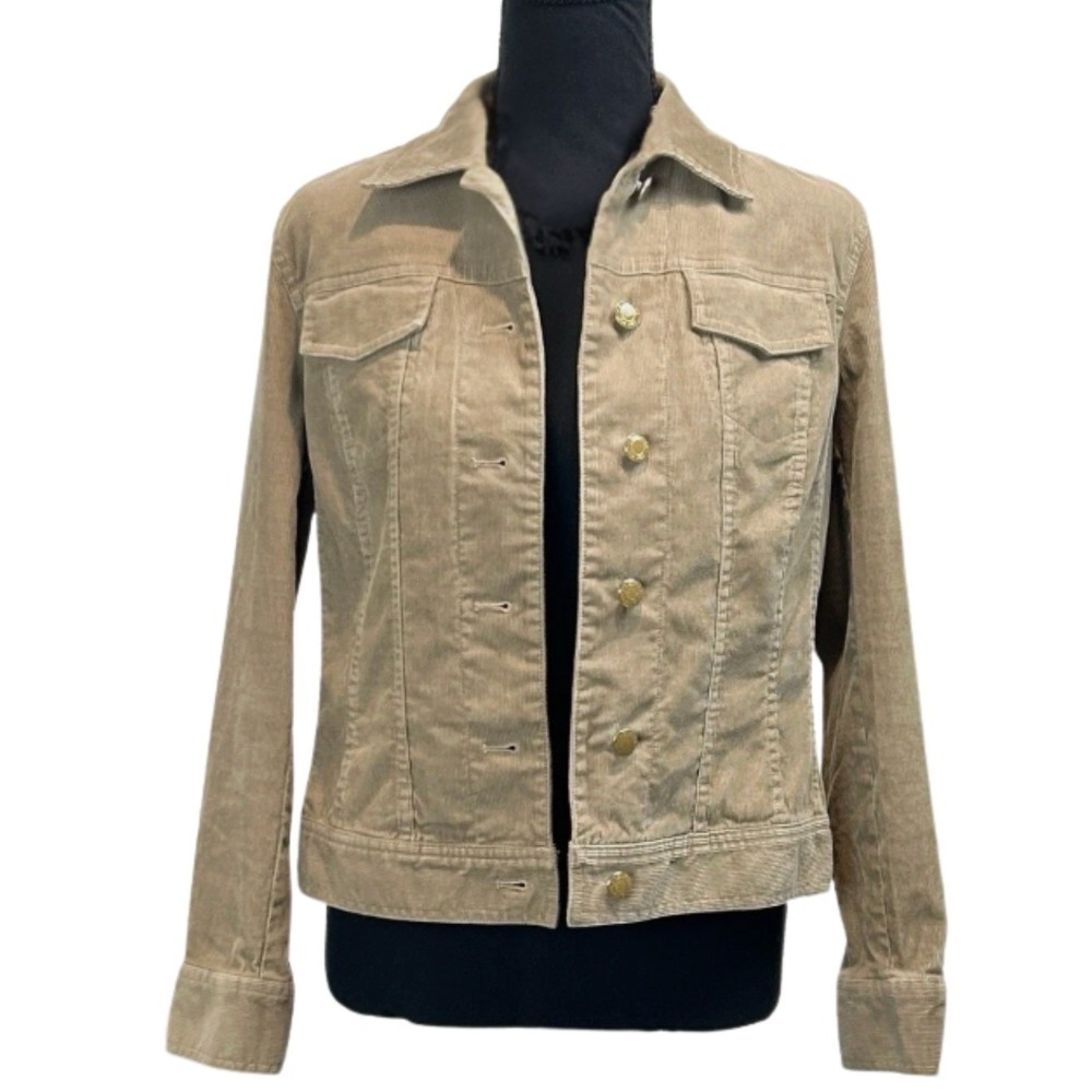 Talbots Womens Petite Corduroy Trucker‎ Jacket Beige Brown 6P Classic casual